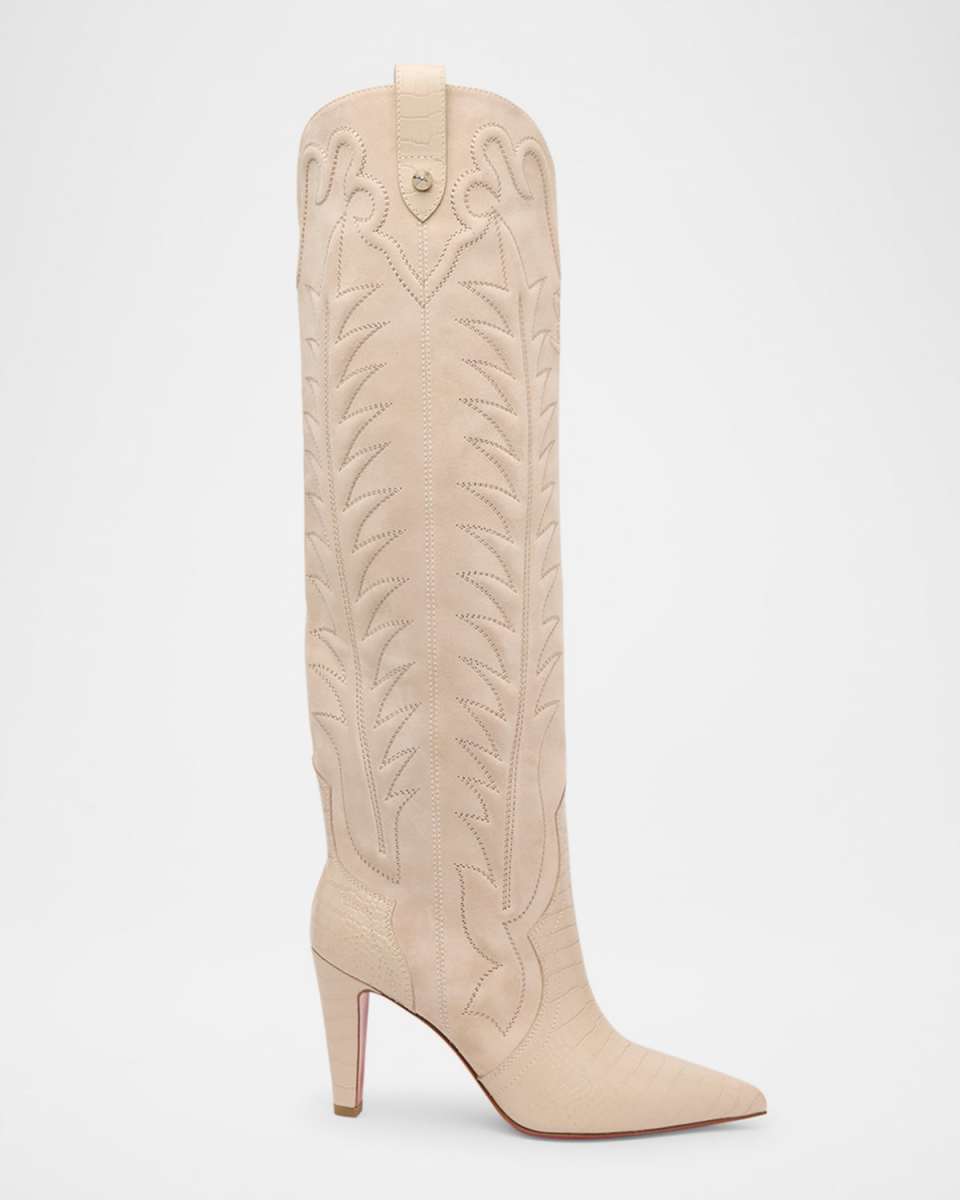 Santia Suede Knee-High Red Sole Western Boots